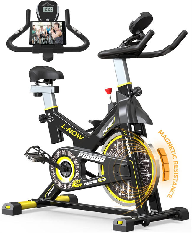 Magnetic Resistance Indoor Cycling Bike, Belt Drive Indoor Exercise Bike Stationary LCD Monitor with Ipad Mount ＆Comfortable Seat Cushion for Home Cardio Workout Cycle Bike Training 2022 Upgraded Version