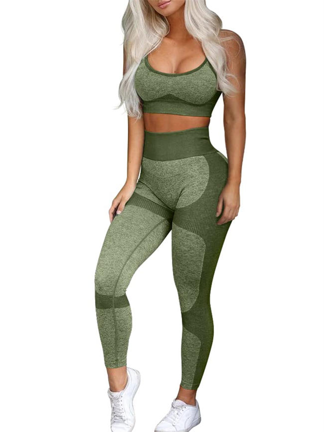 Women Workout 2 Piece Seamless High Waist Leggings with Sport Bra Yoga Set